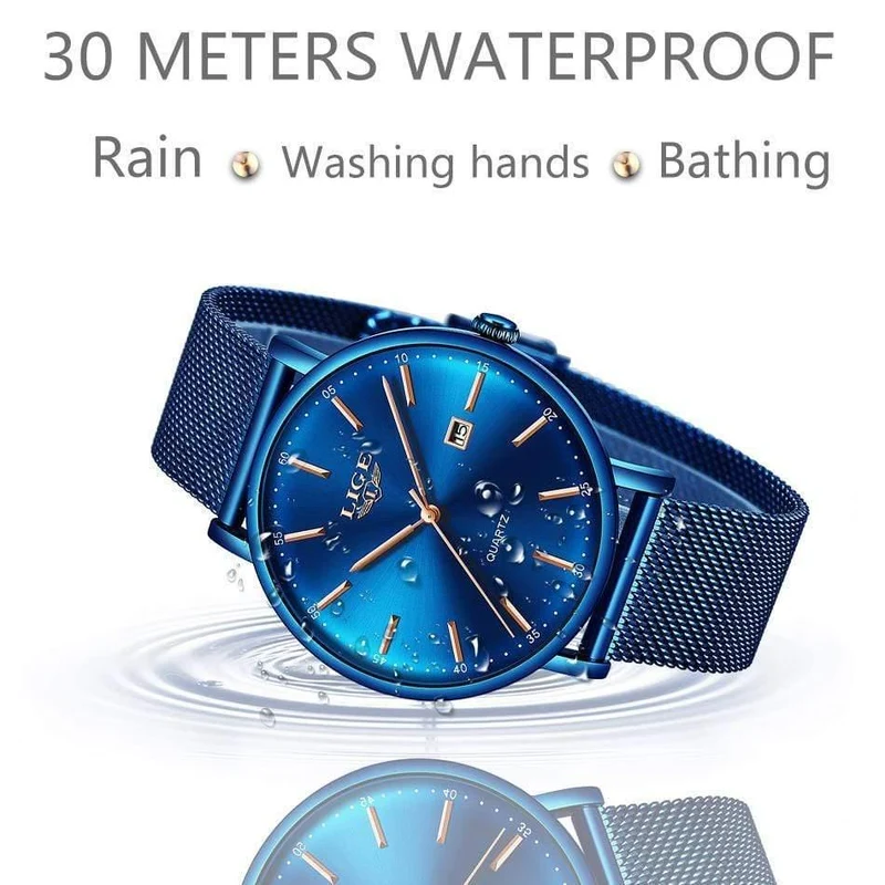 Herrenuhren Top-Marke Luxus Sportuhr Ultradünne Mesh Beiläufige Wasserdichte Quarzuhr Männer Blaue Uhr Relogio Masculino
