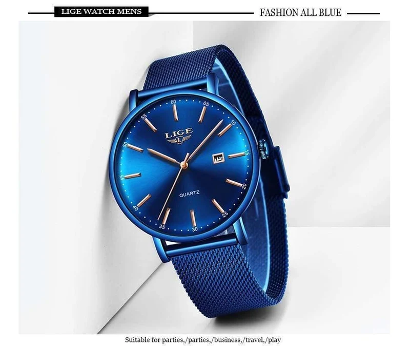Herrenuhren Top-Marke Luxus Sportuhr Ultradünne Mesh Beiläufige Wasserdichte Quarzuhr Männer Blaue Uhr Relogio Masculino