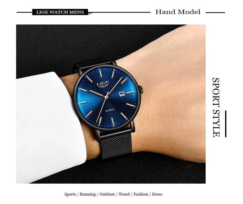 Herrenuhren Top-Marke Luxus Sportuhr Ultradünne Mesh Beiläufige Wasserdichte Quarzuhr Männer Blaue Uhr Relogio Masculino