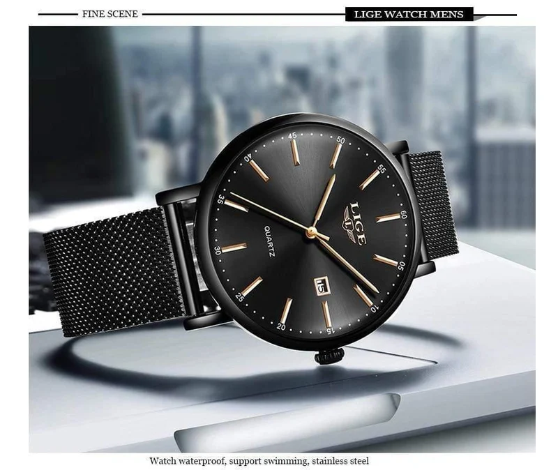 Herrenuhren Top-Marke Luxus Sportuhr Ultradünne Mesh Beiläufige Wasserdichte Quarzuhr Männer Blaue Uhr Relogio Masculino