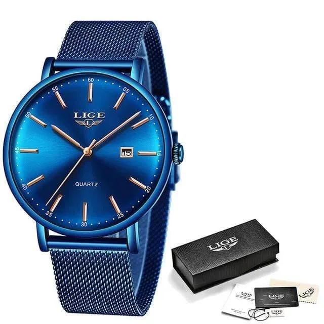 Herrenuhren Top-Marke Luxus Sportuhr Ultradünne Mesh Beiläufige Wasserdichte Quarzuhr Männer Blaue Uhr Relogio Masculino