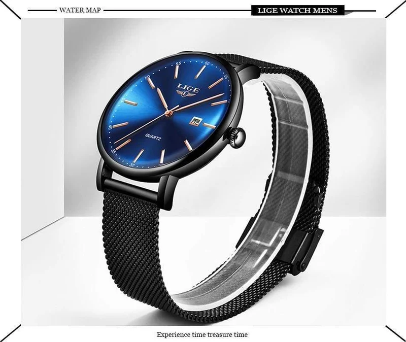 Herrenuhren Top-Marke Luxus Sportuhr Ultradünne Mesh Beiläufige Wasserdichte Quarzuhr Männer Blaue Uhr Relogio Masculino