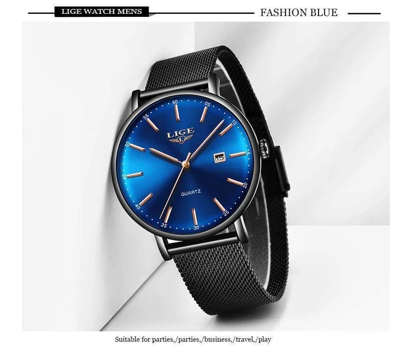Herrenuhren Top-Marke Luxus Sportuhr Ultradünne Mesh Beiläufige Wasserdichte Quarzuhr Männer Blaue Uhr Relogio Masculino