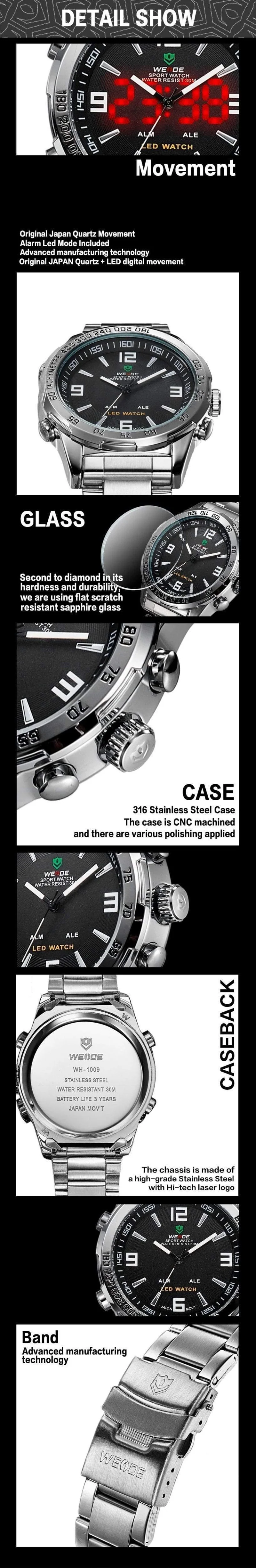 Herrenuhren LED Digital Quarz Stunde Business Schwarzes Zifferblatt Armbanduhr Wasserdichte Uhr Militär Armee Relogio Masculino