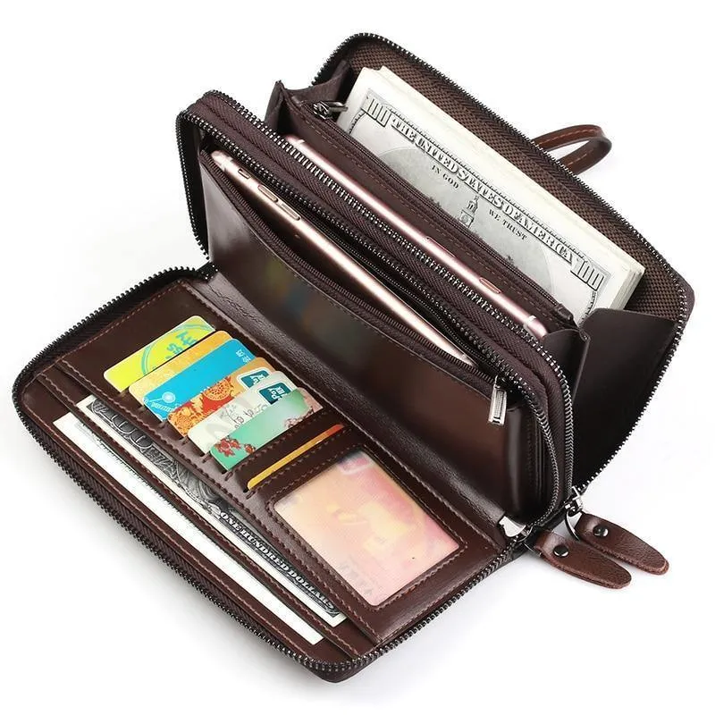 Business Männer Brieftasche lange PU Leder Handy Kupplung Geldbörse Handtasche Top Reißverschluss große Brieftasche Kartenhalter