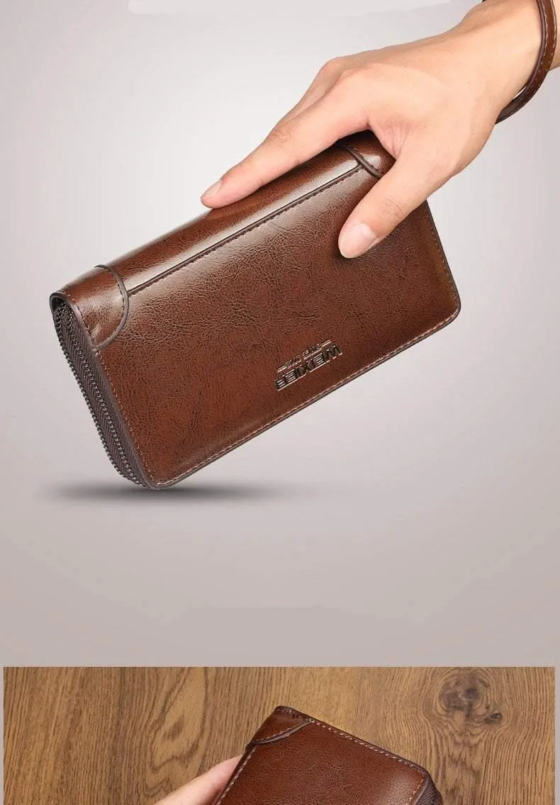 Business Männer Brieftasche lange PU Leder Handy Kupplung Geldbörse Handtasche Top Reißverschluss große Brieftasche Kartenhalter