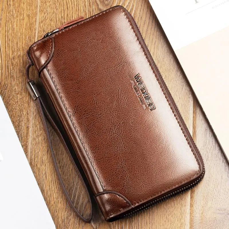 Business Männer Brieftasche lange PU Leder Handy Kupplung Geldbörse Handtasche Top Reißverschluss große Brieftasche Kartenhalter
