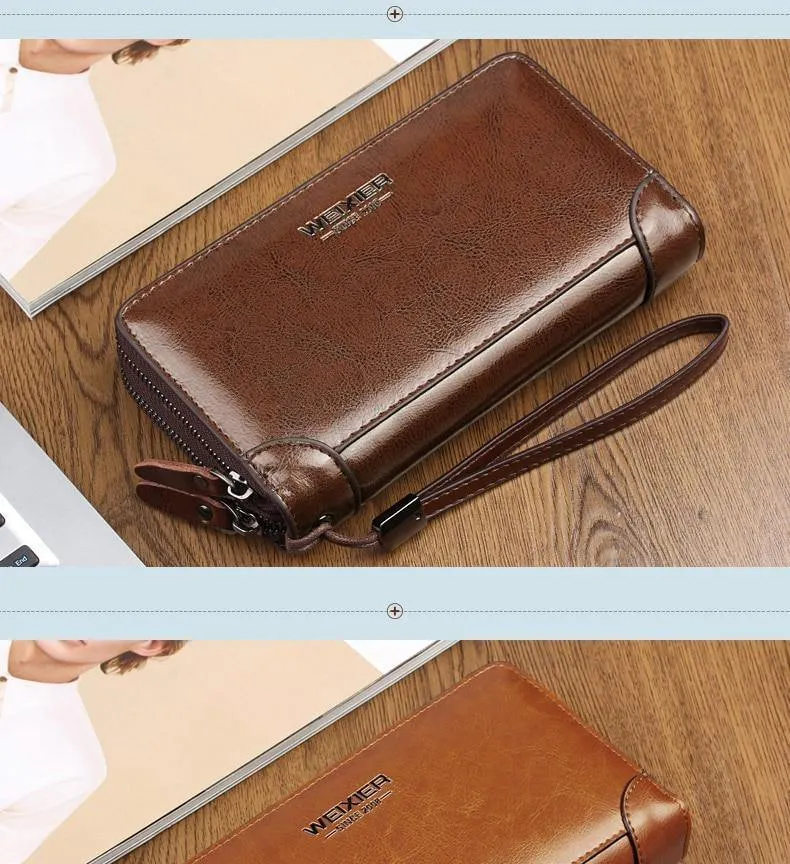 Business Männer Brieftasche lange PU Leder Handy Kupplung Geldbörse Handtasche Top Reißverschluss große Brieftasche Kartenhalter