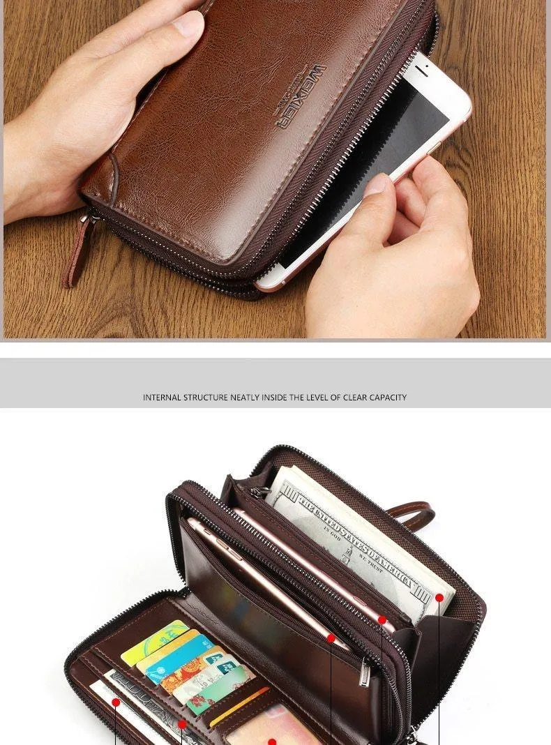 Business Männer Brieftasche lange PU Leder Handy Kupplung Geldbörse Handtasche Top Reißverschluss große Brieftasche Kartenhalter