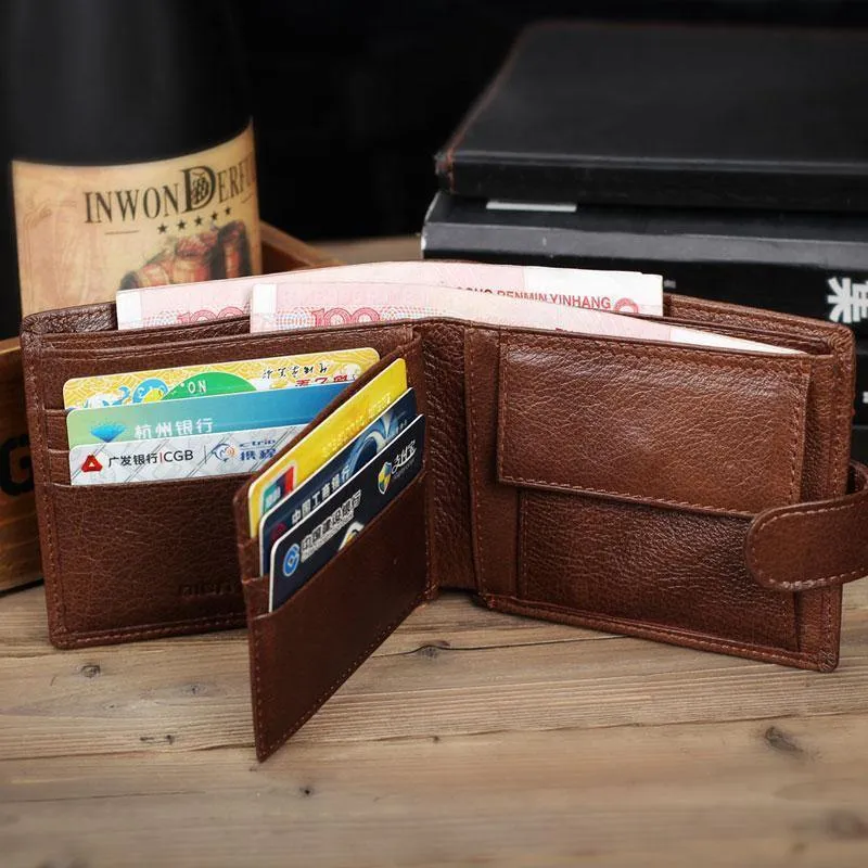 Leder Herren Geldbörsen Mit Münzfach Braun Brieftasche Geldbörse Männlich Hohe Qualität Großhandelspreis