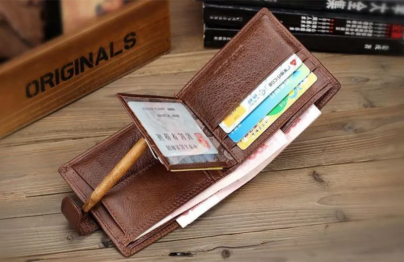 Leder Herren Geldbörsen Mit Münzfach Braun Brieftasche Geldbörse Männlich Hohe Qualität Großhandelspreis