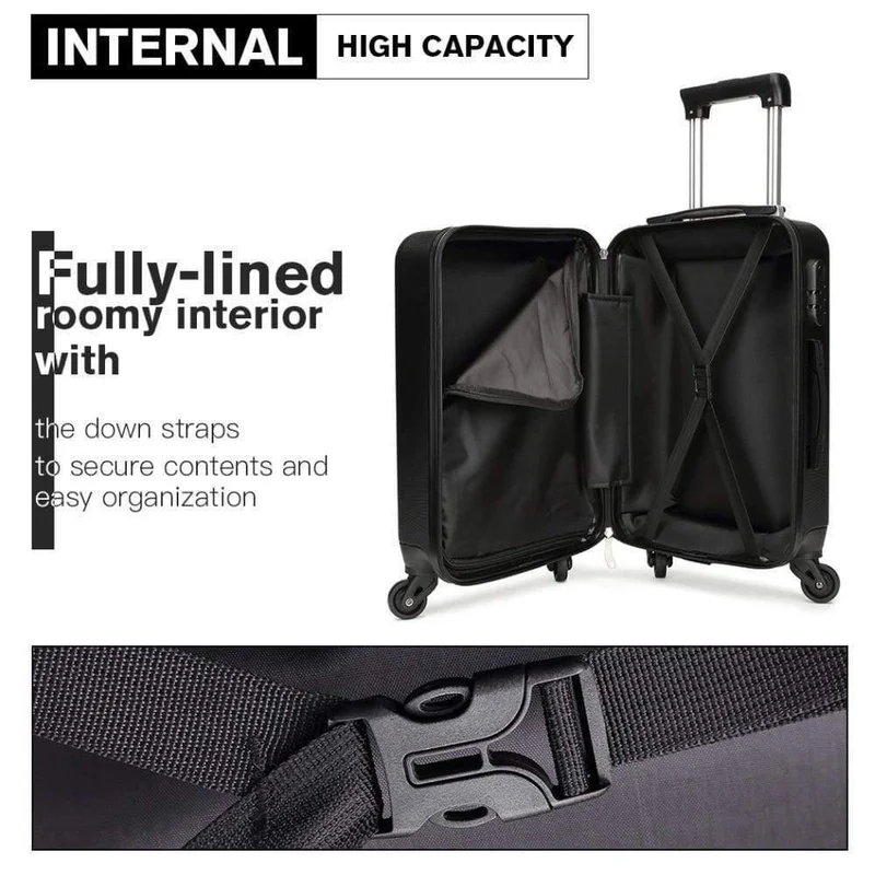 Koffer Rollen Handgepäck 4 Räder Spinner Trolley Reisetasche Hardside ABS 19 24 28 Zoll Set Schwarz K1872