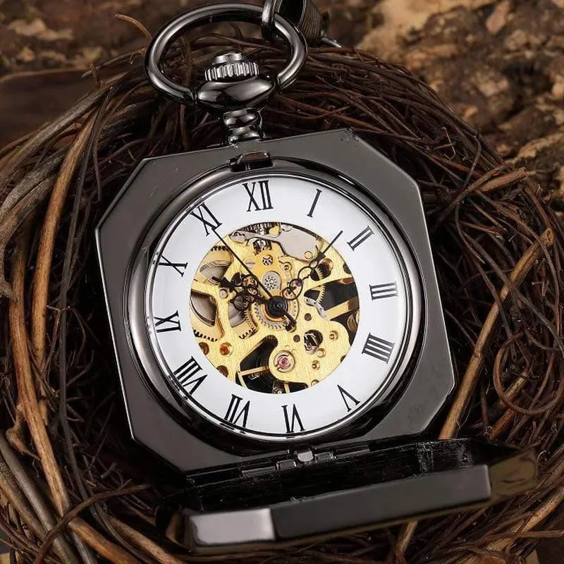 Chinesische Maskottchen Löwe Hand Wind Mechanische Taschenuhr Männer Retro Skeleton Fob Kette Uhr Steampunk Uhr Geschenk Box