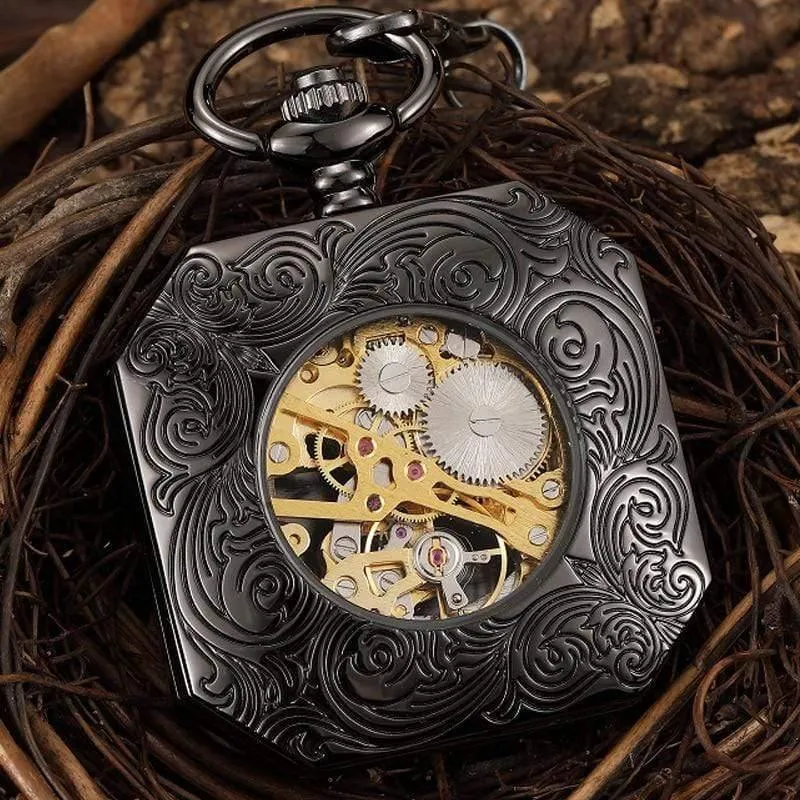 Chinesische Maskottchen Löwe Hand Wind Mechanische Taschenuhr Männer Retro Skeleton Fob Kette Uhr Steampunk Uhr Geschenk Box
