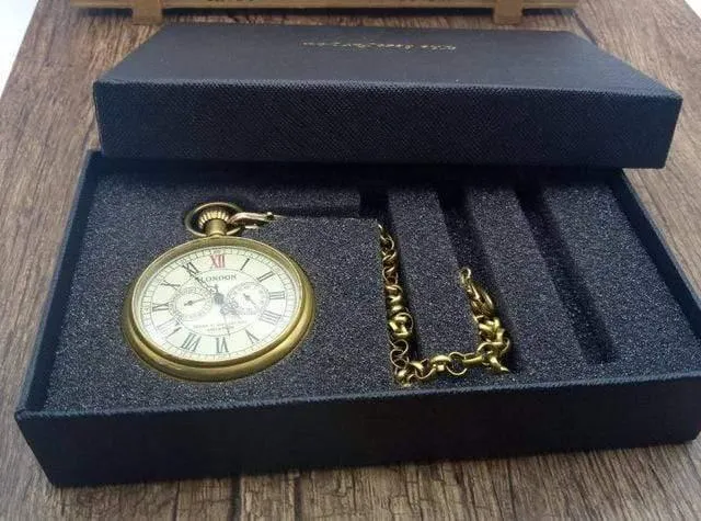 London Taschen- und Taschenuhren, mechanische Uhr, Handaufzug, Skelett-Herren-Taschenuhr mit Kette, Weihnachtsgeschenkbox