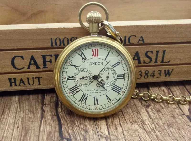 London Taschen- und Taschenuhren, mechanische Uhr, Handaufzug, Skelett-Herren-Taschenuhr mit Kette, Weihnachtsgeschenkbox