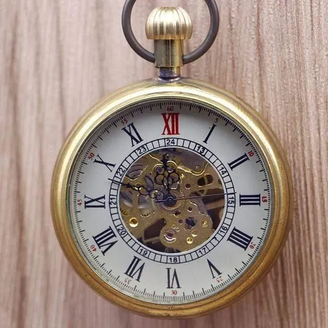 London Taschen- und Taschenuhren, mechanische Uhr, Handaufzug, Skelett-Herren-Taschenuhr mit Kette, Weihnachtsgeschenkbox