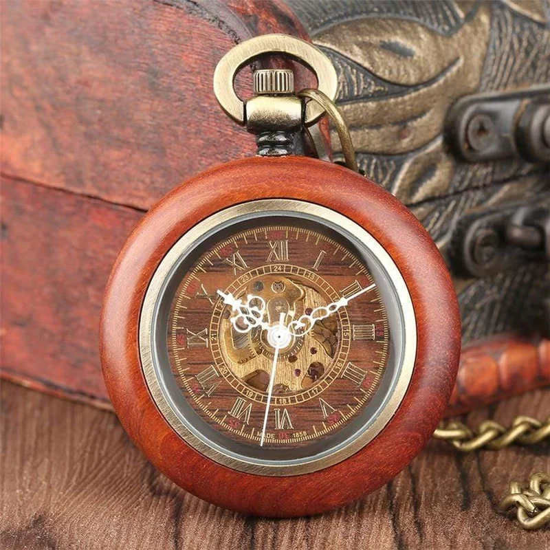 Mechanische Taschenuhr, automatischer Selbstaufzug, Taschenuhr, Luxusuhr für Herren und Damen, mit 30 cm langer Bronzekette