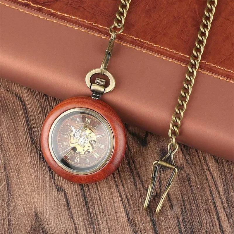 Mechanische Taschenuhr, automatischer Selbstaufzug, Taschenuhr, Luxusuhr für Herren und Damen, mit 30 cm langer Bronzekette