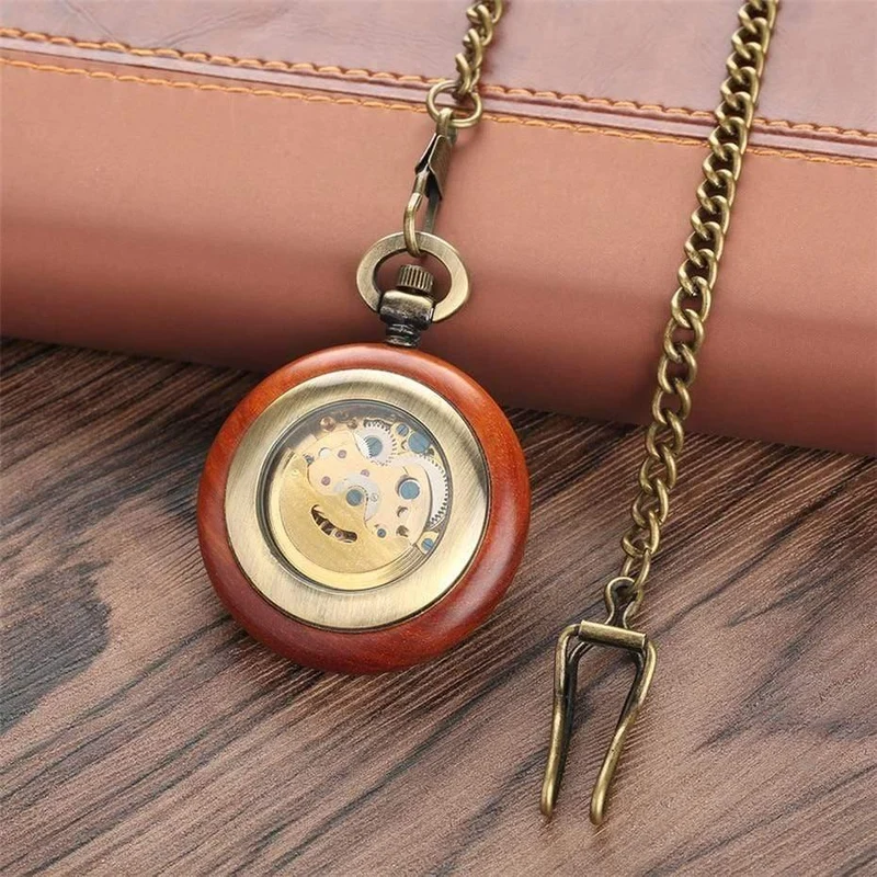 Mechanische Taschenuhr, automatischer Selbstaufzug, Taschenuhr, Luxusuhr für Herren und Damen, mit 30 cm langer Bronzekette