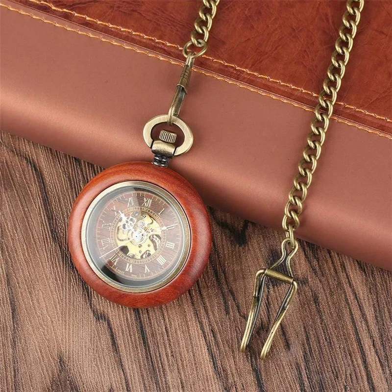Mechanische Taschenuhr, automatischer Selbstaufzug, Taschenuhr, Luxusuhr für Herren und Damen, mit 30 cm langer Bronzekette