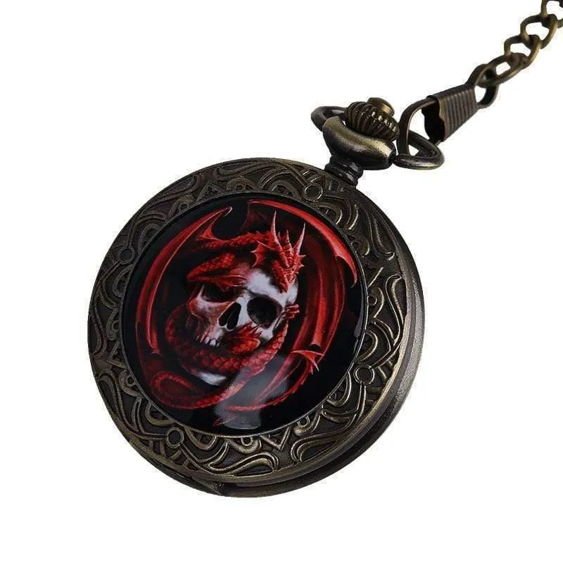 Quarz Taschenuhr Piraten Schädel Kopf Horror mit Kette Männer Frauen Anhänger Halskette Für Geschenk Weihnachten