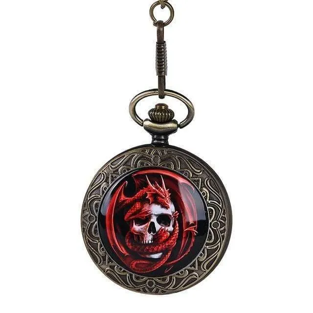 Quarz Taschenuhr Piraten Schädel Kopf Horror mit Kette Männer Frauen Anhänger Halskette Für Geschenk Weihnachten
