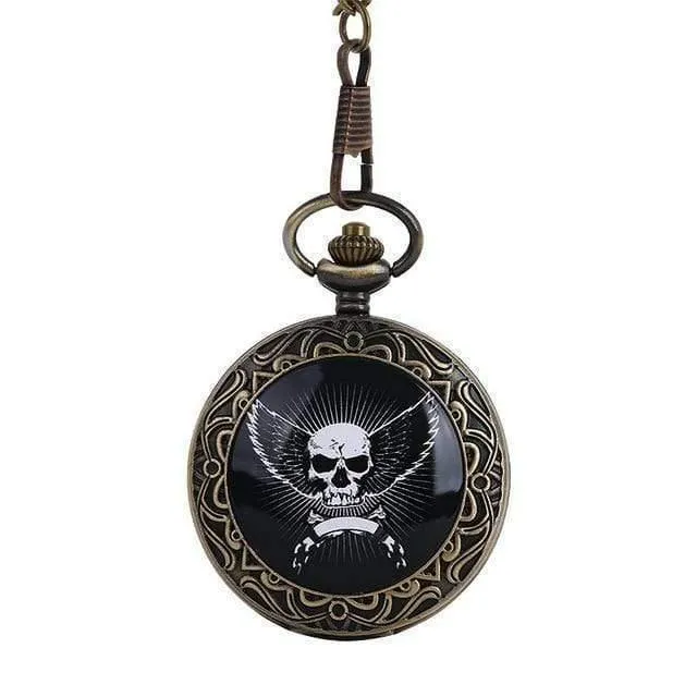 Quarz Taschenuhr Piraten Schädel Kopf Horror mit Kette Männer Frauen Anhänger Halskette Für Geschenk Weihnachten