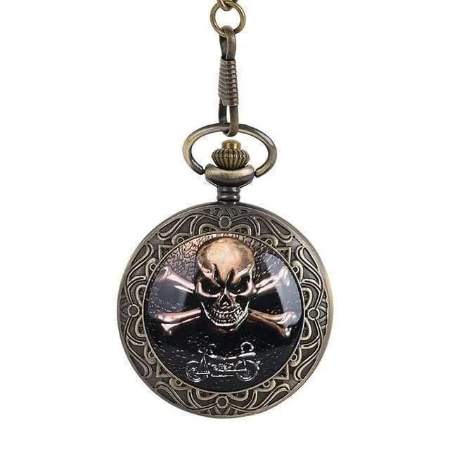 Quarz Taschenuhr Piraten Schädel Kopf Horror mit Kette Männer Frauen Anhänger Halskette Für Geschenk Weihnachten
