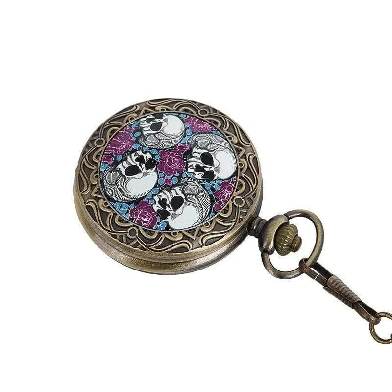 Quarz Taschenuhr Piraten Schädel Kopf Horror mit Kette Männer Frauen Anhänger Halskette Für Geschenk Weihnachten