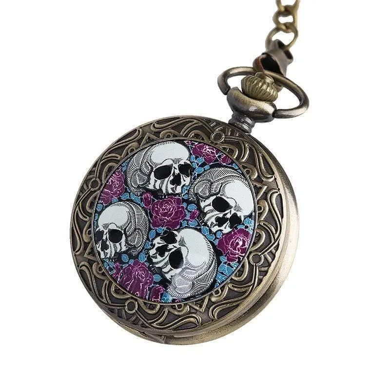 Quarz Taschenuhr Piraten Schädel Kopf Horror mit Kette Männer Frauen Anhänger Halskette Für Geschenk Weihnachten