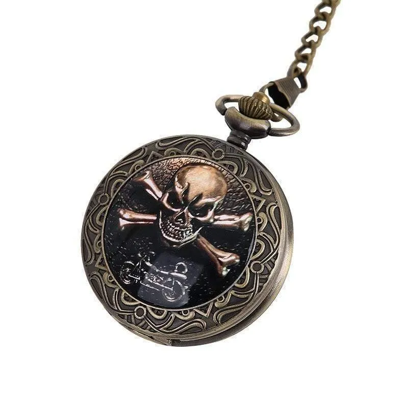 Quarz Taschenuhr Piraten Schädel Kopf Horror mit Kette Männer Frauen Anhänger Halskette Für Geschenk Weihnachten