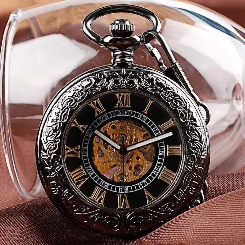 Taschenuhr Herren Carving Transparente Glasabdeckung Wicklung Mode Automatische Steampunk Exquisite Taschenuhr Geschenk