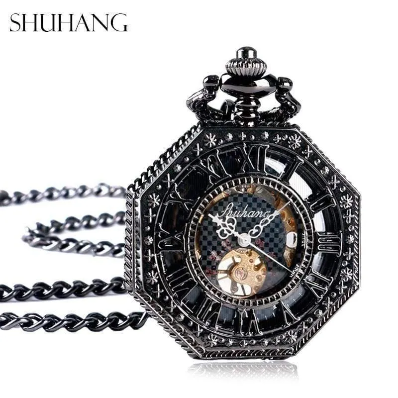 Uhren Achteckige Form Mechanische Taschenuhr Retro Half Hunter Handaufzug Fob Hour Relogio De Bolso