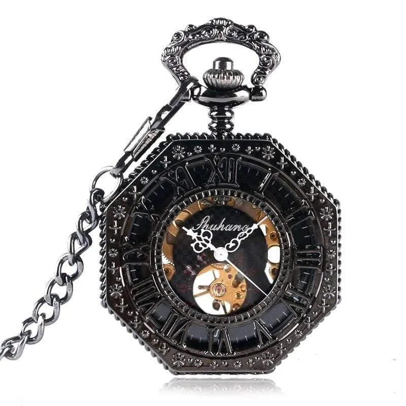 Uhren Achteckige Form Mechanische Taschenuhr Retro Half Hunter Handaufzug Fob Hour Relogio De Bolso
