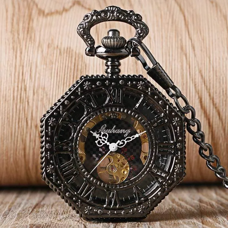 Uhren Achteckige Form Mechanische Taschenuhr Retro Half Hunter Handaufzug Fob Hour Relogio De Bolso