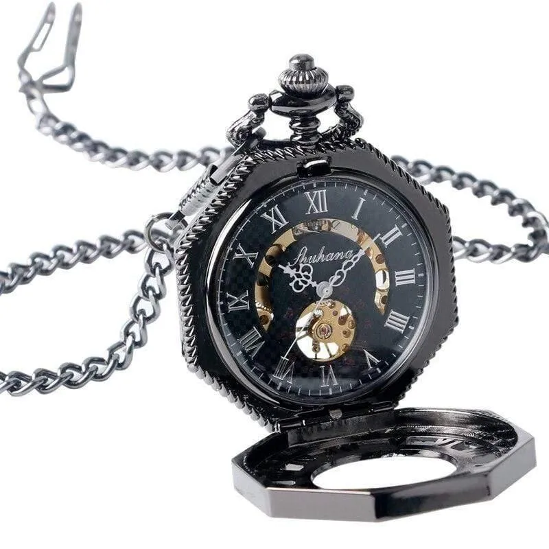 Uhren Achteckige Form Mechanische Taschenuhr Retro Half Hunter Handaufzug Fob Hour Relogio De Bolso