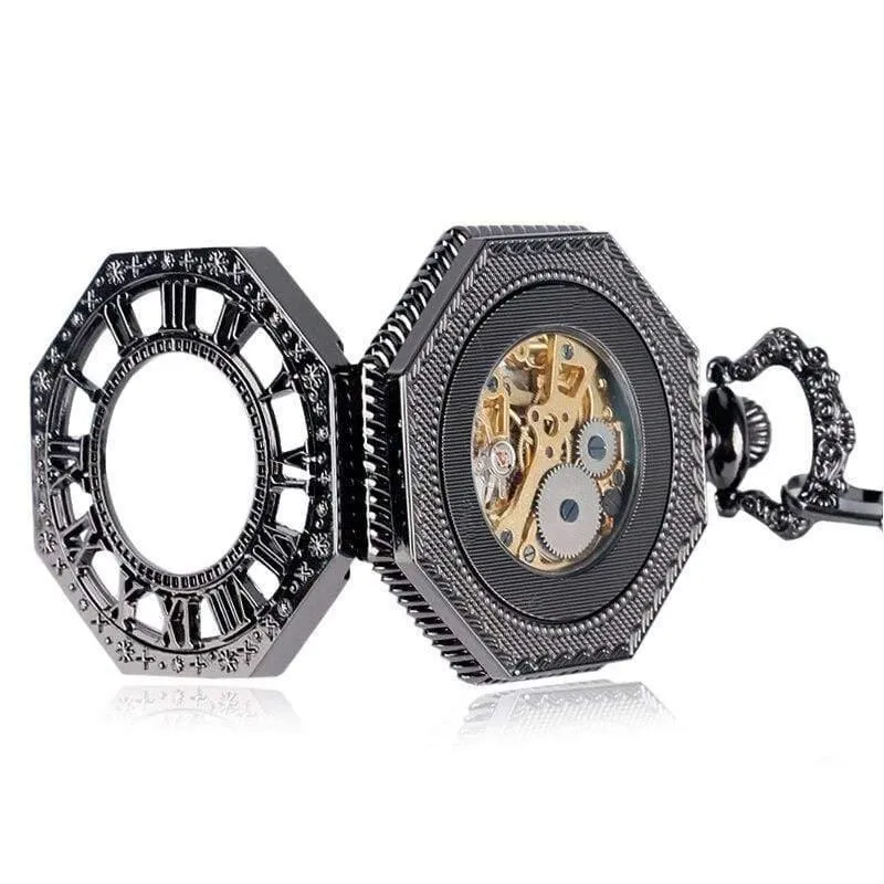 Uhren Achteckige Form Mechanische Taschenuhr Retro Half Hunter Handaufzug Fob Hour Relogio De Bolso