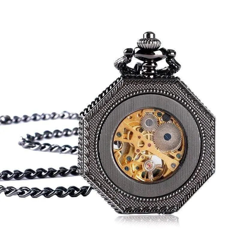 Uhren Achteckige Form Mechanische Taschenuhr Retro Half Hunter Handaufzug Fob Hour Relogio De Bolso