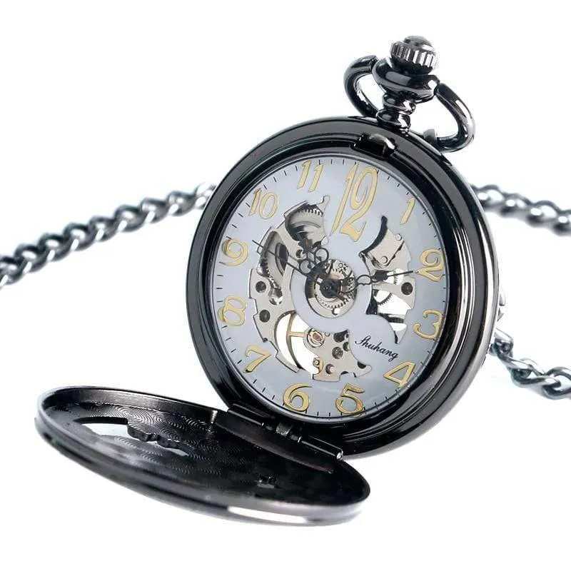 Uhren Cool Flying Eagle Hawk Mechanische Taschenuhr Skeleton Black Pendant Clock Herren Damenuhr mit Kette
