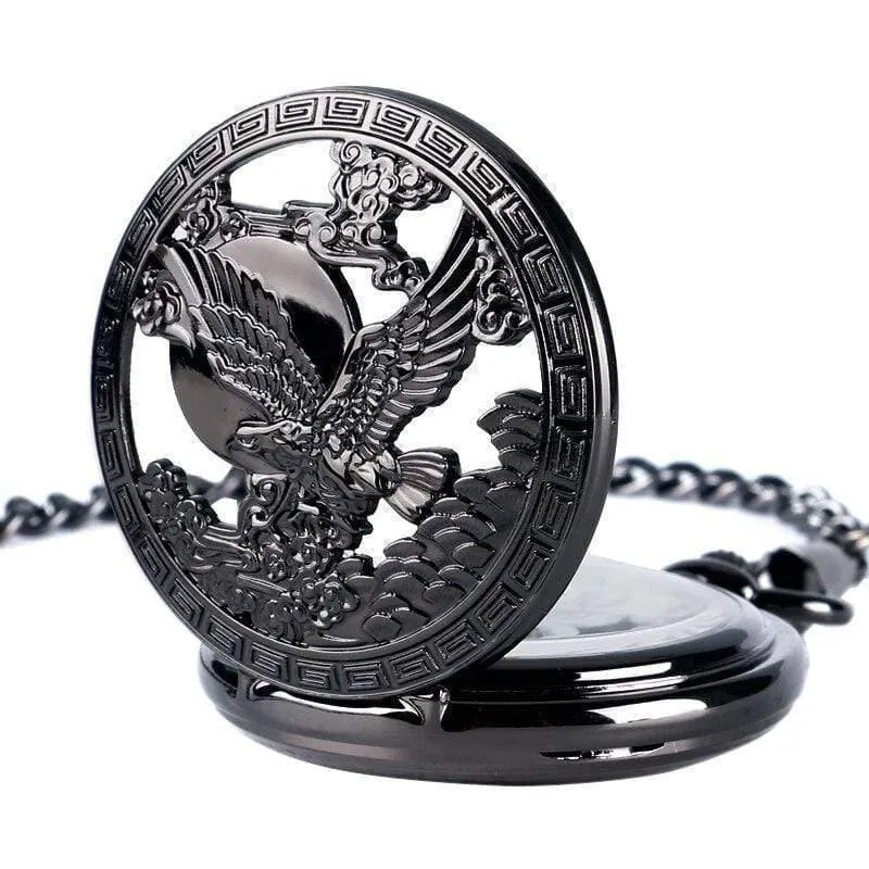 Uhren Cool Flying Eagle Hawk Mechanische Taschenuhr Skeleton Black Pendant Clock Herren Damenuhr mit Kette