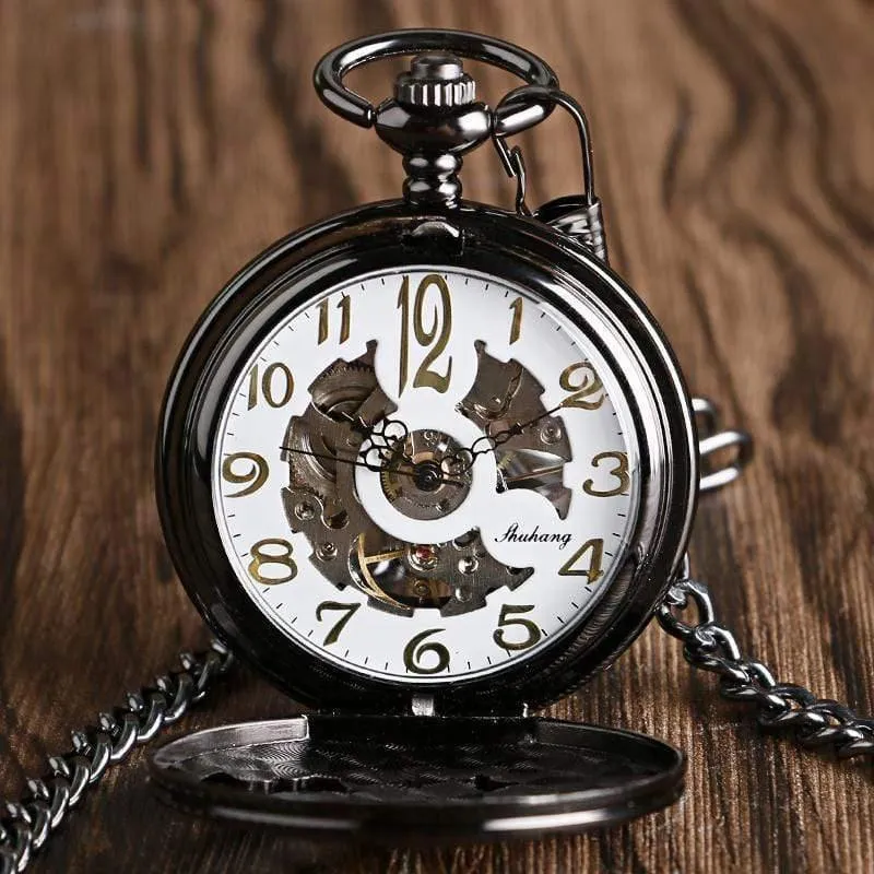 Uhren Cool Flying Eagle Hawk Mechanische Taschenuhr Skeleton Black Pendant Clock Herren Damenuhr mit Kette