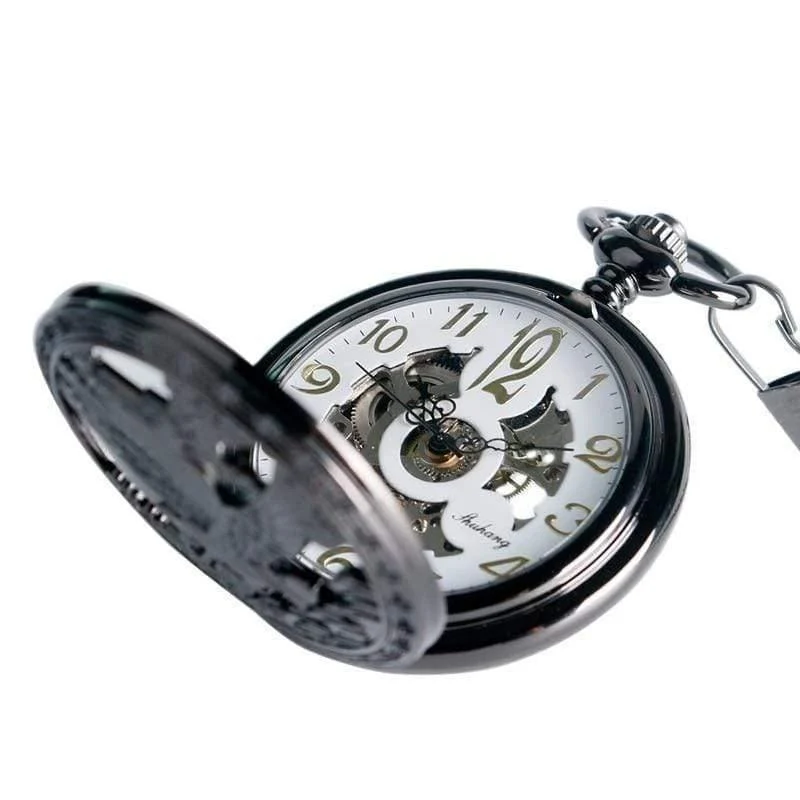 Uhren Cool Flying Eagle Hawk Mechanische Taschenuhr Skeleton Black Pendant Clock Herren Damenuhr mit Kette