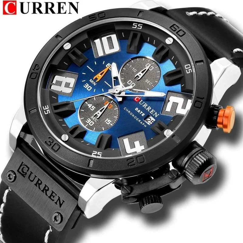 Herrenuhren Mode Chronograph Quarz Digital Armbanduhr CURREN Lederarmbanduhr mit wasserdichter 30M Reloj Hombre
