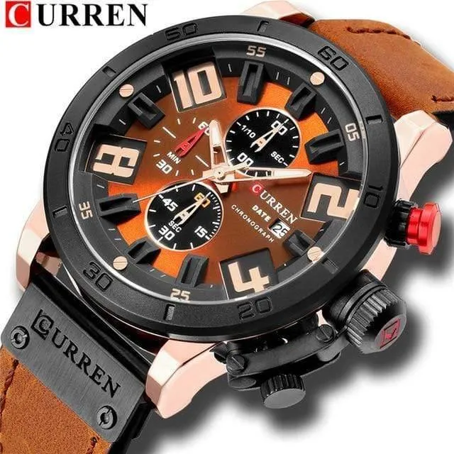 Herrenuhren Mode Chronograph Quarz Digital Armbanduhr CURREN Lederarmbanduhr mit wasserdichter 30M Reloj Hombre