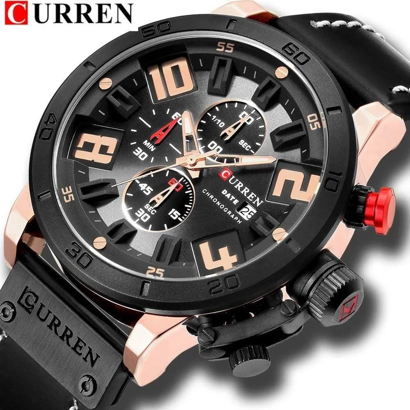 Herrenuhren Mode Chronograph Quarz Digital Armbanduhr CURREN Lederarmbanduhr mit wasserdichter 30M Reloj Hombre