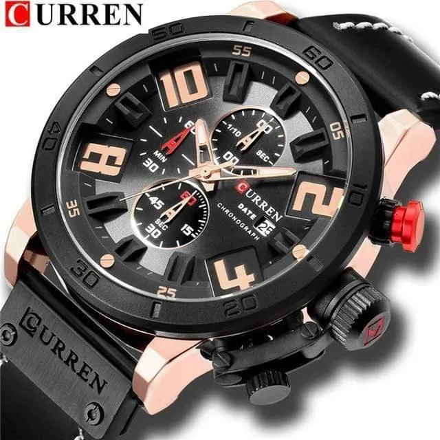 Herrenuhren Mode Chronograph Quarz Digital Armbanduhr CURREN Lederarmbanduhr mit wasserdichter 30M Reloj Hombre