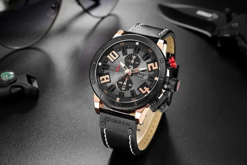 Herrenuhren Mode Chronograph Quarz Digital Armbanduhr CURREN Lederarmbanduhr mit wasserdichter 30M Reloj Hombre