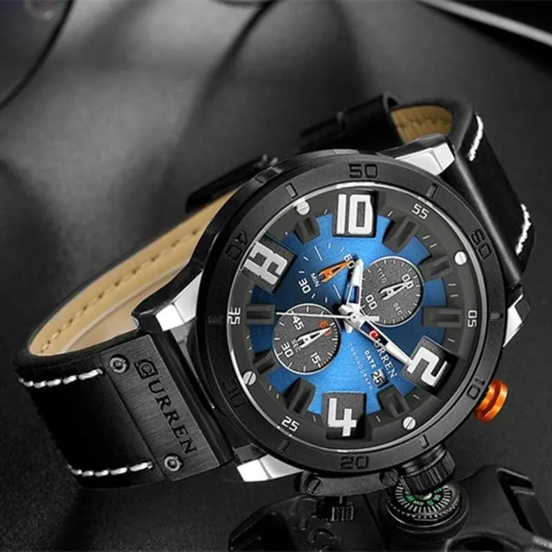 Herrenuhren Mode Chronograph Quarz Digital Armbanduhr CURREN Lederarmbanduhr mit wasserdichter 30M Reloj Hombre