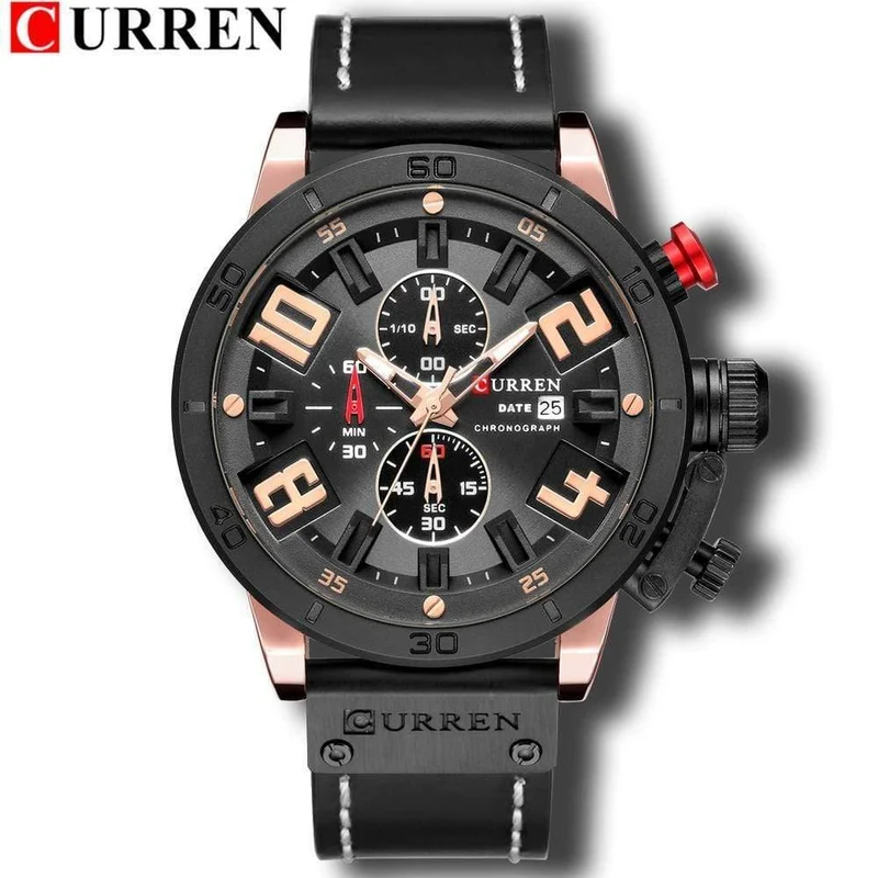 Herrenuhren Mode Chronograph Quarz Digital Armbanduhr CURREN Lederarmbanduhr mit wasserdichter 30M Reloj Hombre